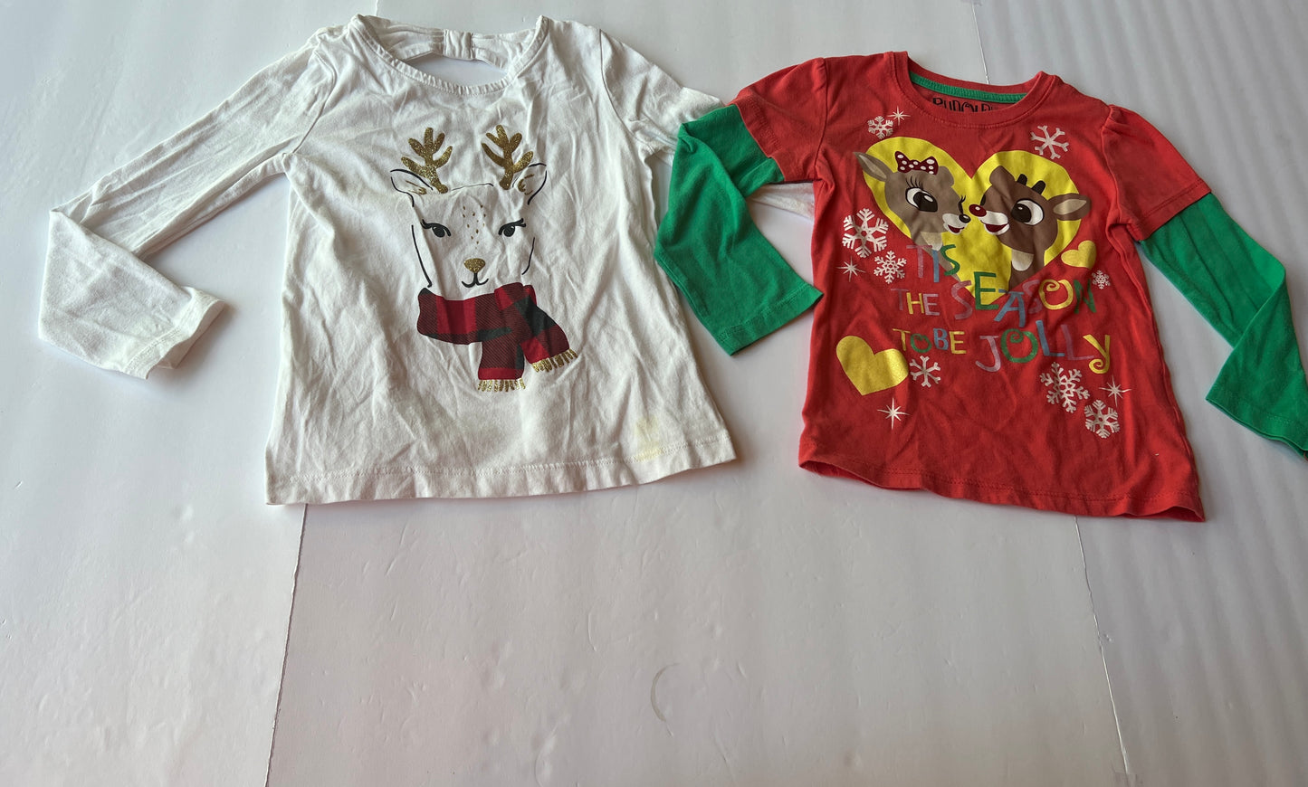 #77B Girls 4 Reindeer Holiday Set of 2 Long Sleeves - Reindeer and Rudolph