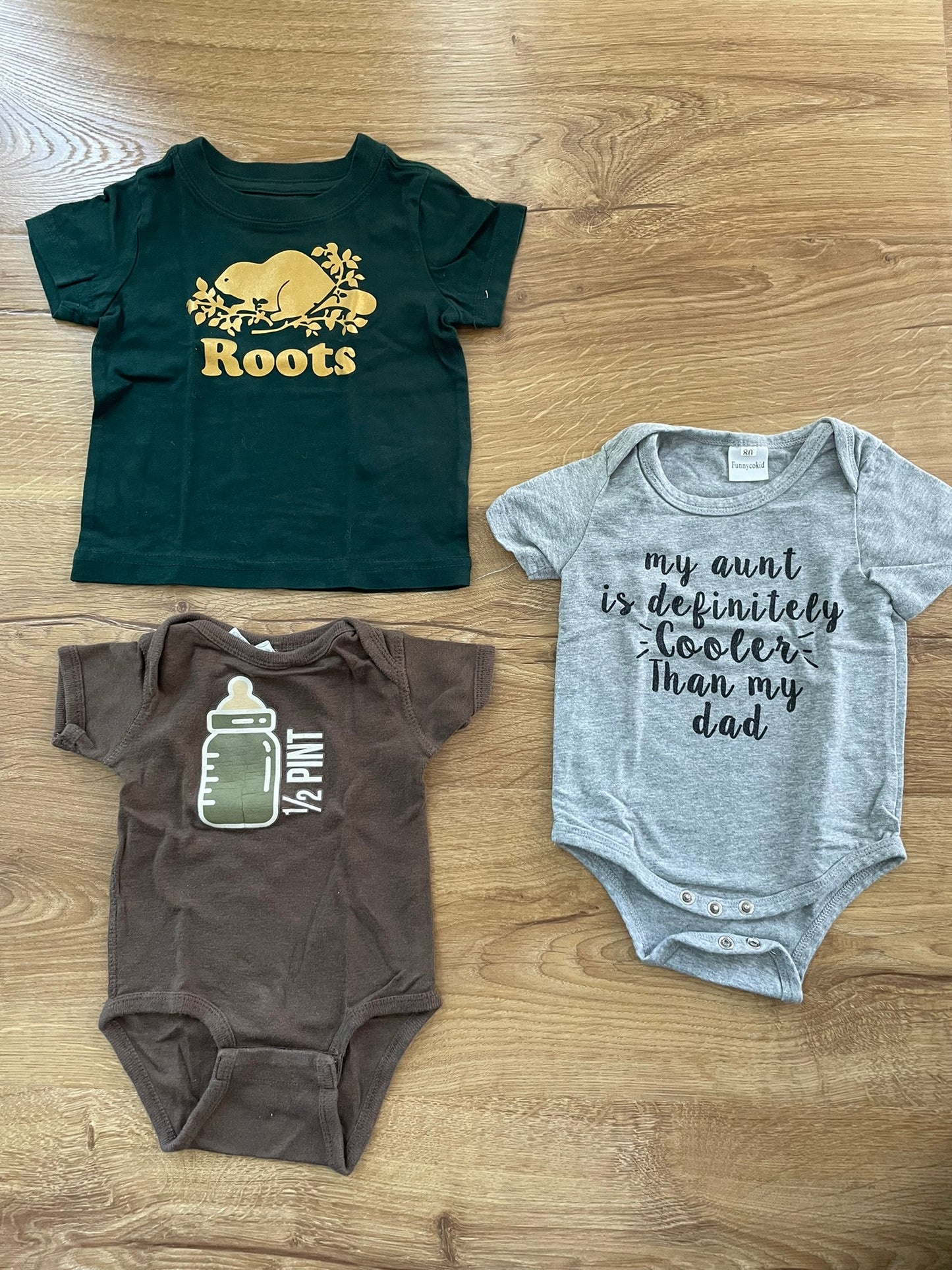 #6 - Graphic Tee/Bodysuits - Roots, Aunt, Half Pint, 6 months