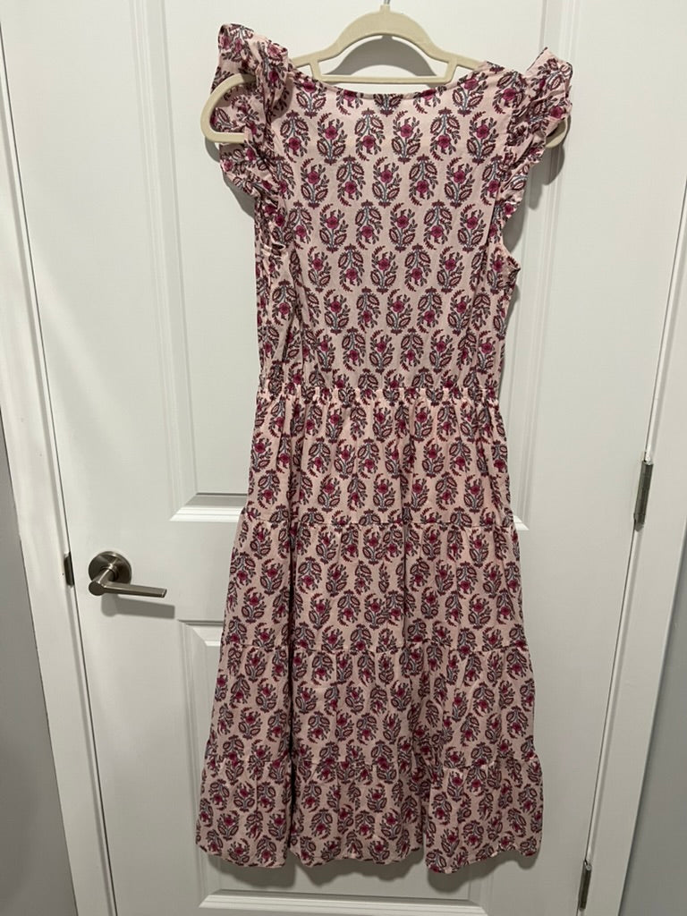 Seller #76 - J. Crew Ruffle-Sleeve Cotton Midi Dress Pink Floral Print Women's Size 2