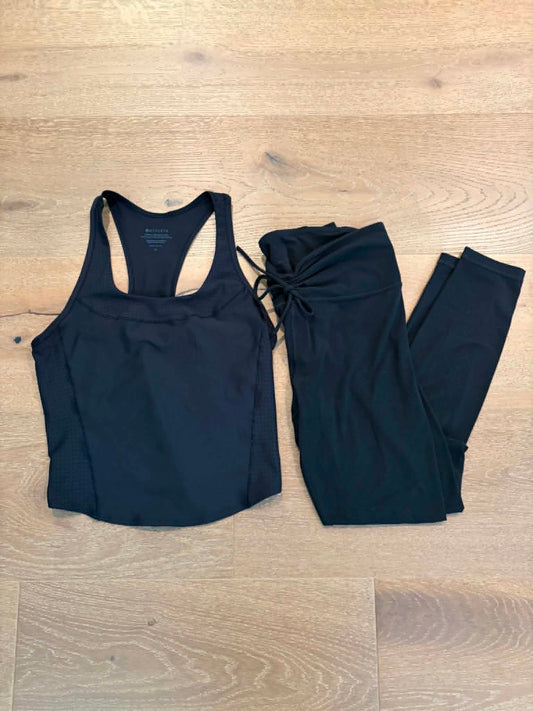 Seller #193 Athleta Women's Size Medium Black Cinch Waist High Rise Elation Leggings and Interval Perforated Racerback Tank