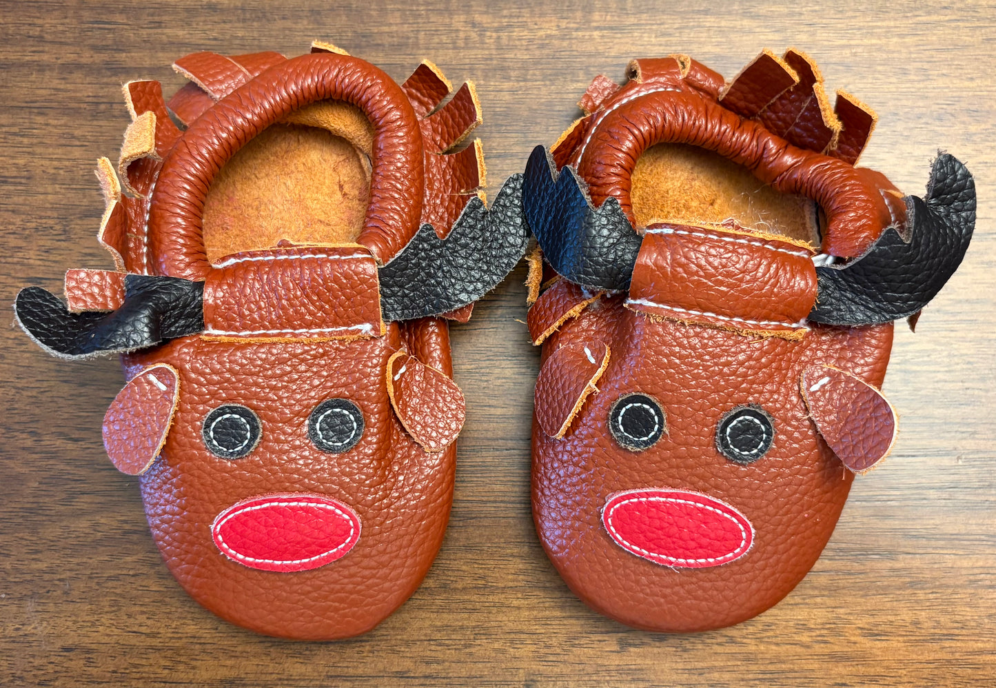 Seller #210 Boys Size 12M Brown Leather Reindeer Moccasins