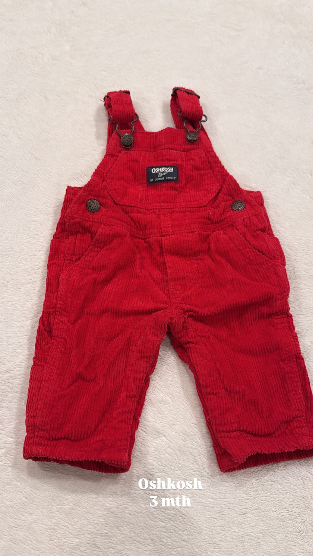 #145 Oshkosh red corduroy overalls Boys 3 mth EUC
