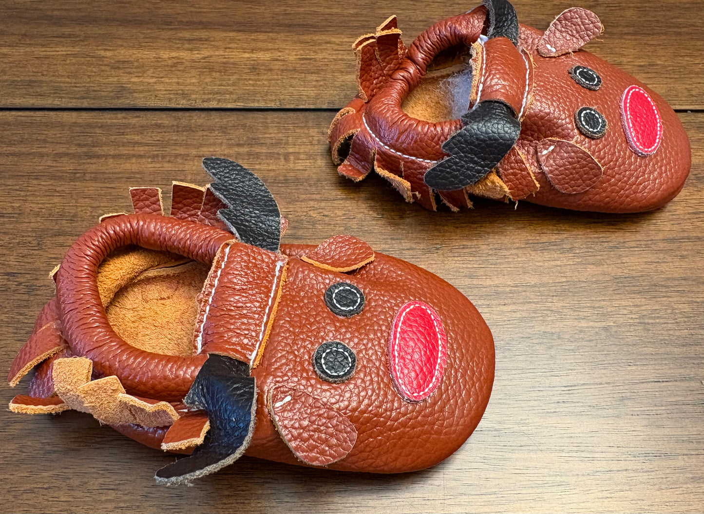 Seller #210 Boys Size 12M Brown Leather Reindeer Moccasins