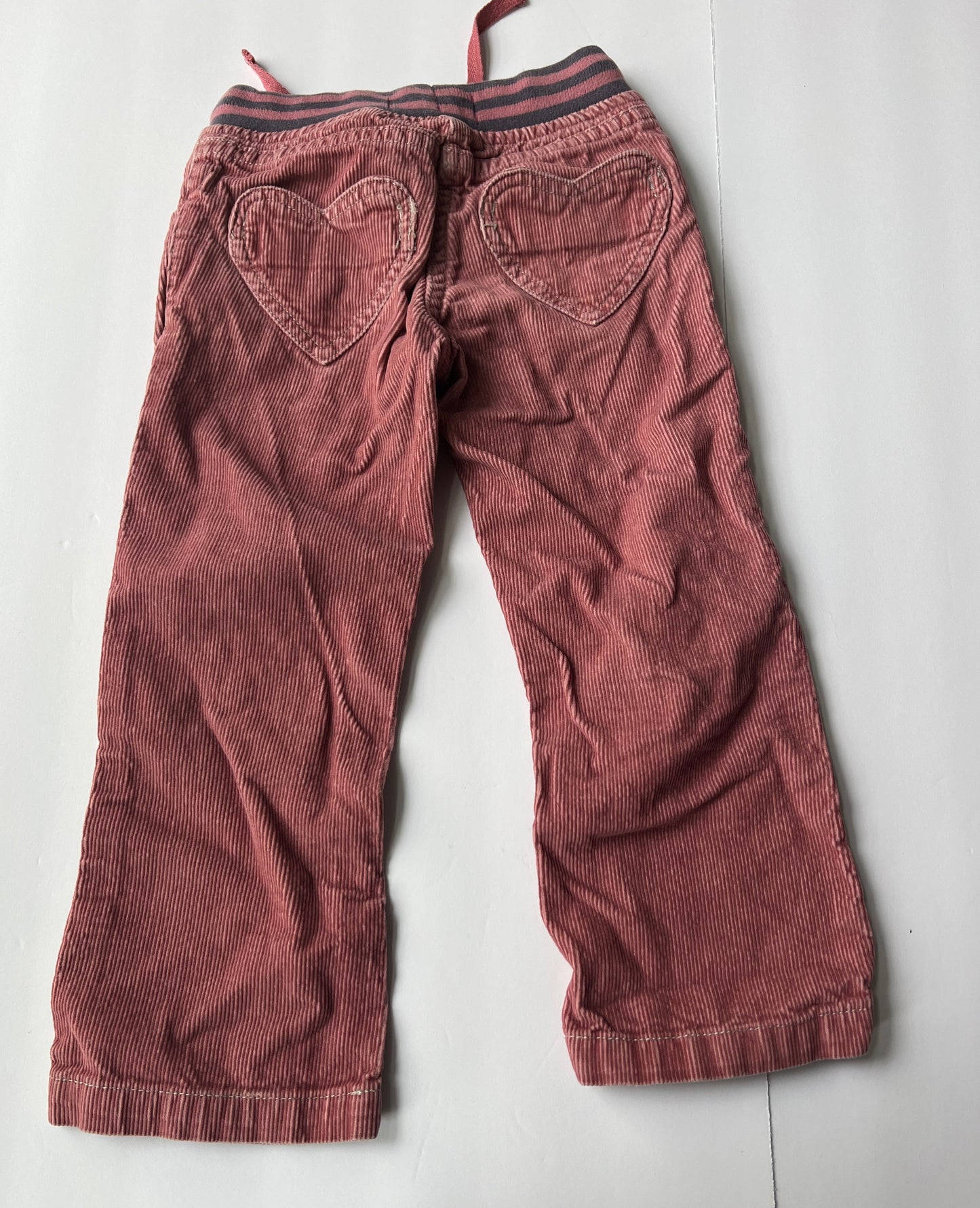 #180 Girls 4Y Mini Boden Pink Heart Pocket Corduroy Pants with Adjustable Waist