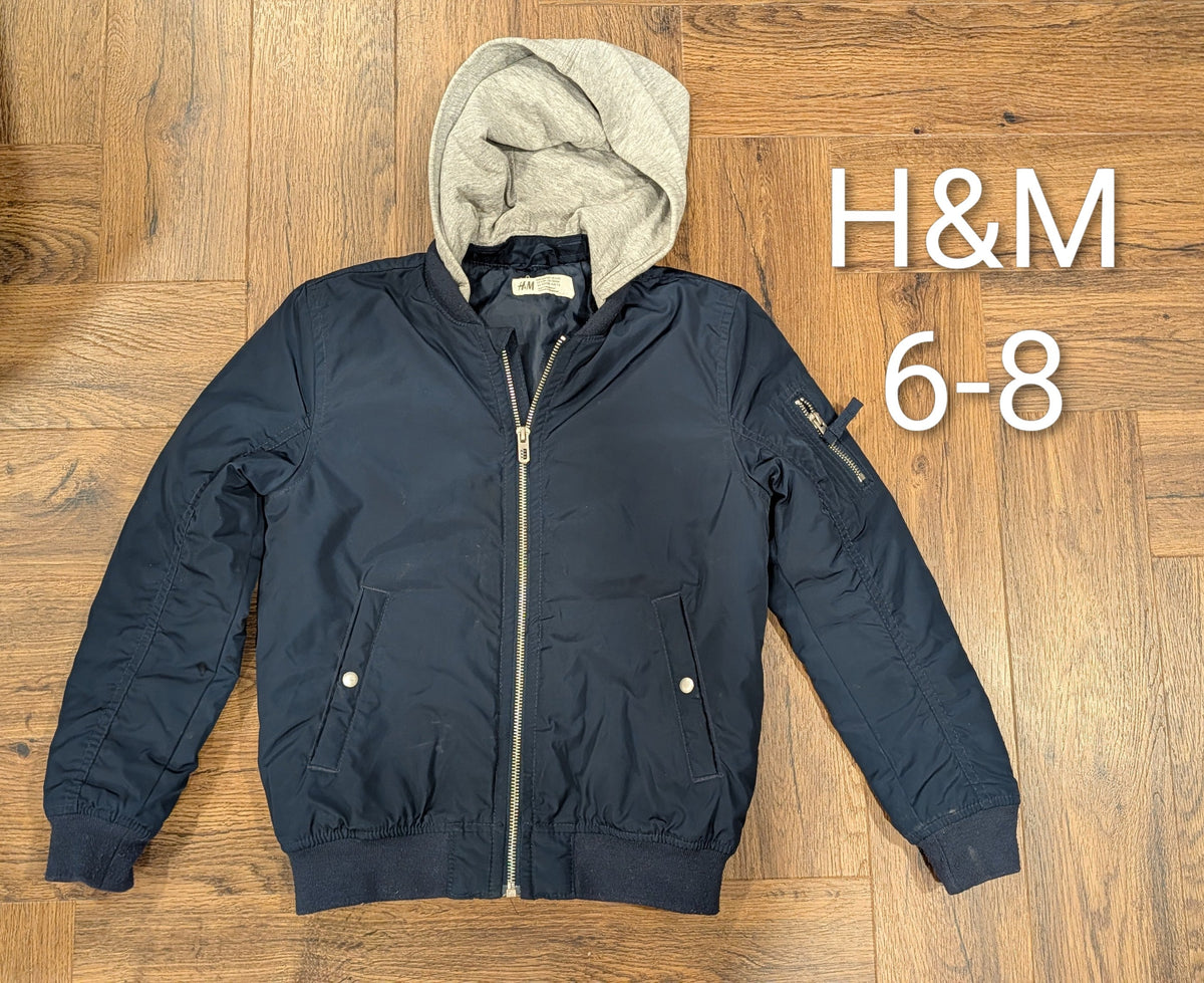 #3 Navy H&M flight jacket, 6-8, removable hood