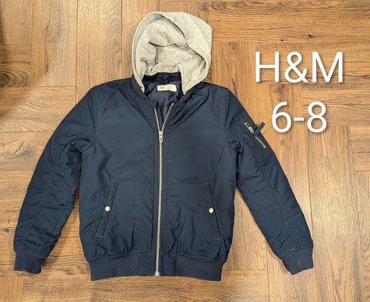 #3 REDUCED PRICE!  Navy H&M flight jacket, 6-8, removable hood