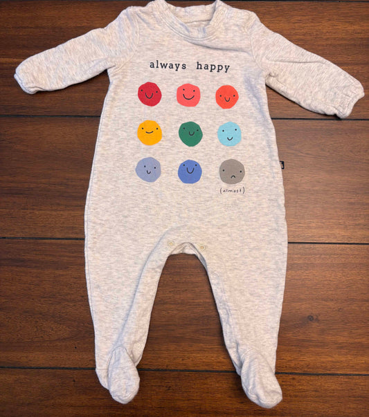 Seller #210 Baby Gap Girls Size 6-9M Gray Graphic Happy Faces Footed One Piece Romper
