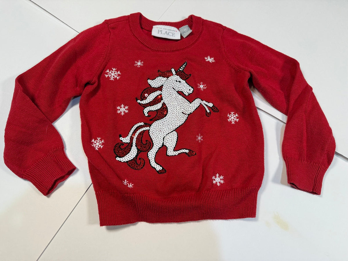 #141 Girls 2T Holiday Bundle Bonnie Jean Leggings and Childrens Place Christmas Sequin Unicorn Sweater