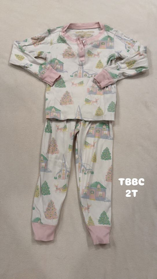 #145 TBBC pastel holiday pajama set Girls 2T GUC
