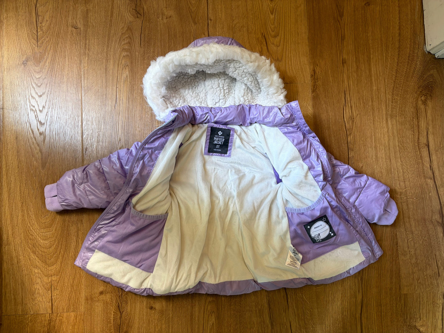 #6 - Girls Purple Puffer Jacket with removable hood - 2T