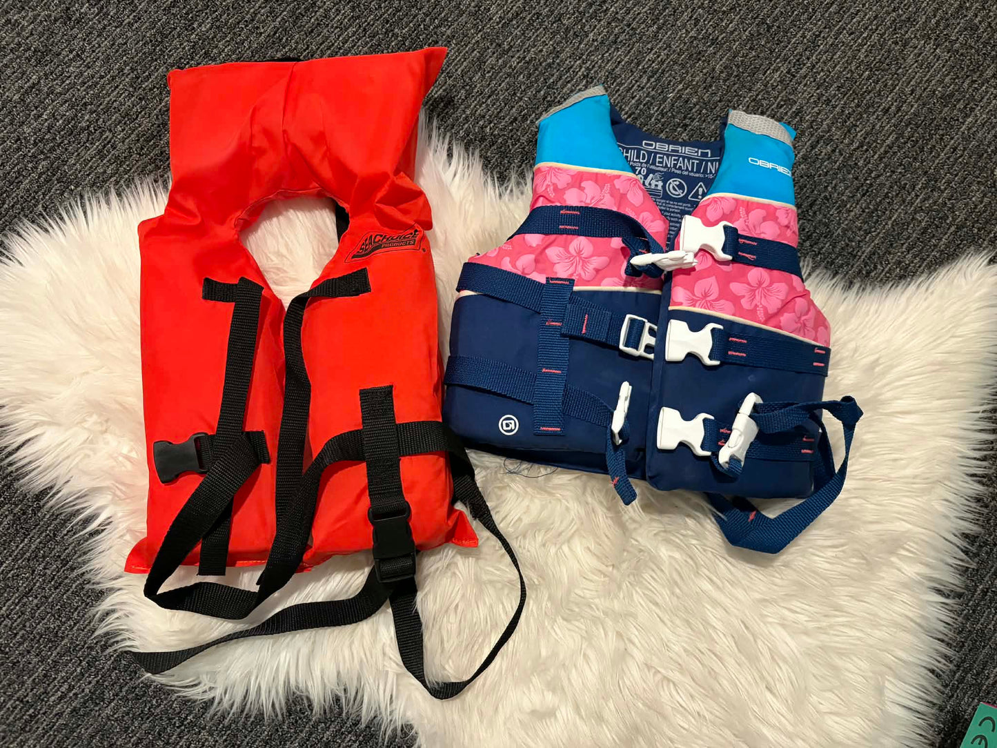 #196 REDUCED Life Vest Bundle for Under 55 Pounds (Red) and under 50 Pounds (O'Brien Blue/Pink)