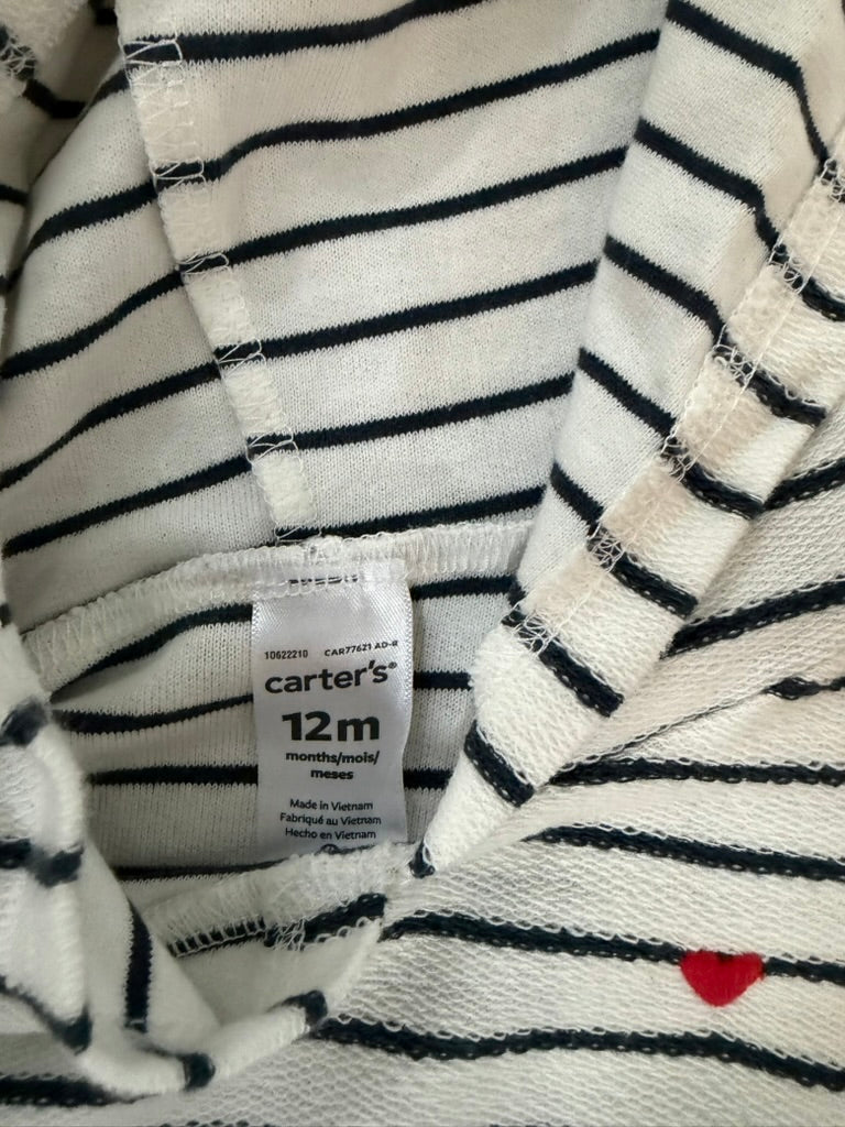 #6 - Carters Girls Striped Hoodie with Red Heart - 12 months (NWT)
