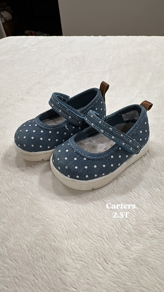 #145 Carters denim polka dot mary jane tennis shoes Girls 2.5T EUC