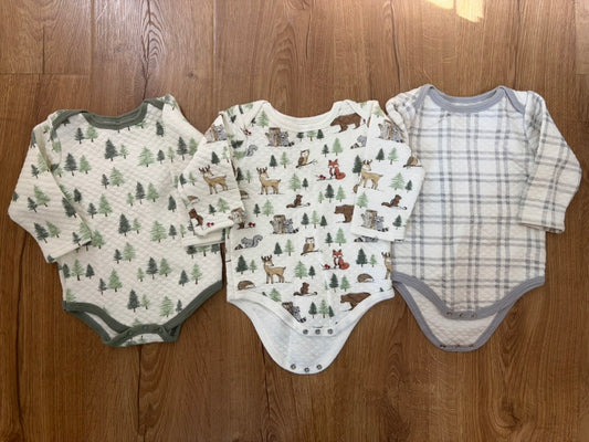#6 - Hudson Baby Boys 3-pack Quilted Long-Sleeved Onesies - 9-12 months