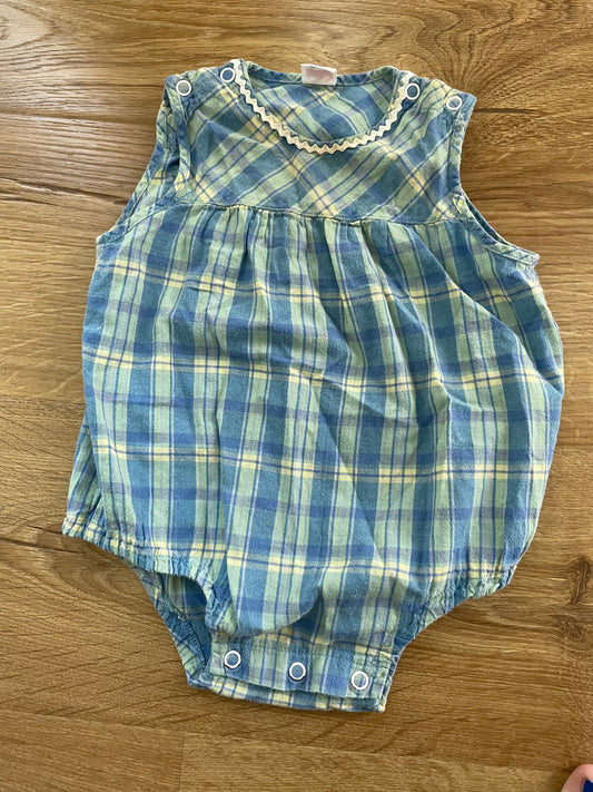 #6 - Girls Sleeveless Onesie, Blue/Green, 6-9 months