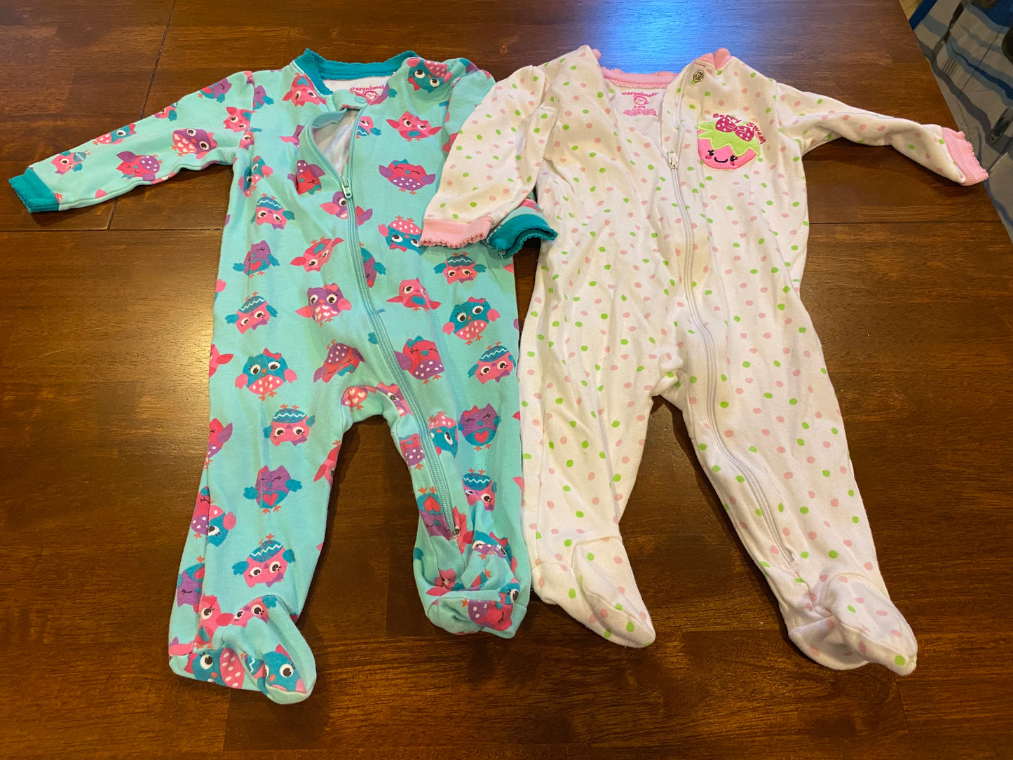 77A Girl's 3-6mo Garanimal Sleepers (2)-Strawberry & Owl