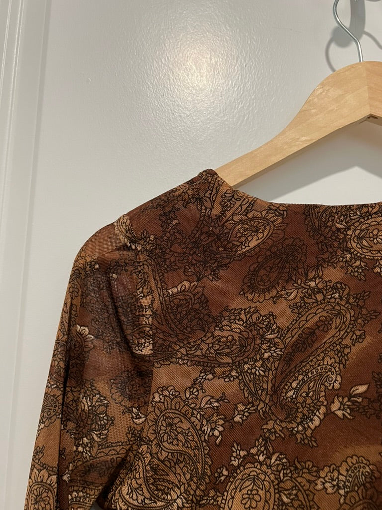 Seller #76 - Good Days Sheer Brown Paisley Long Sleeve Peplum Top Medium Fairy Grunge NWT