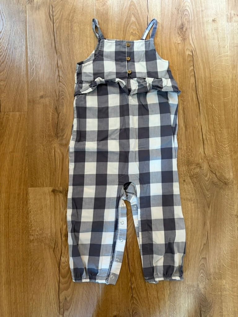 #6 - Carters Grey Buffalo Plaid Girls Romper/Jumper with Ruffles - 24 months