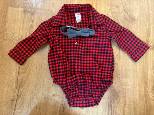 #6 - Carters Buffalo Plaid Onesie with Grey Bowtie - 12 months
