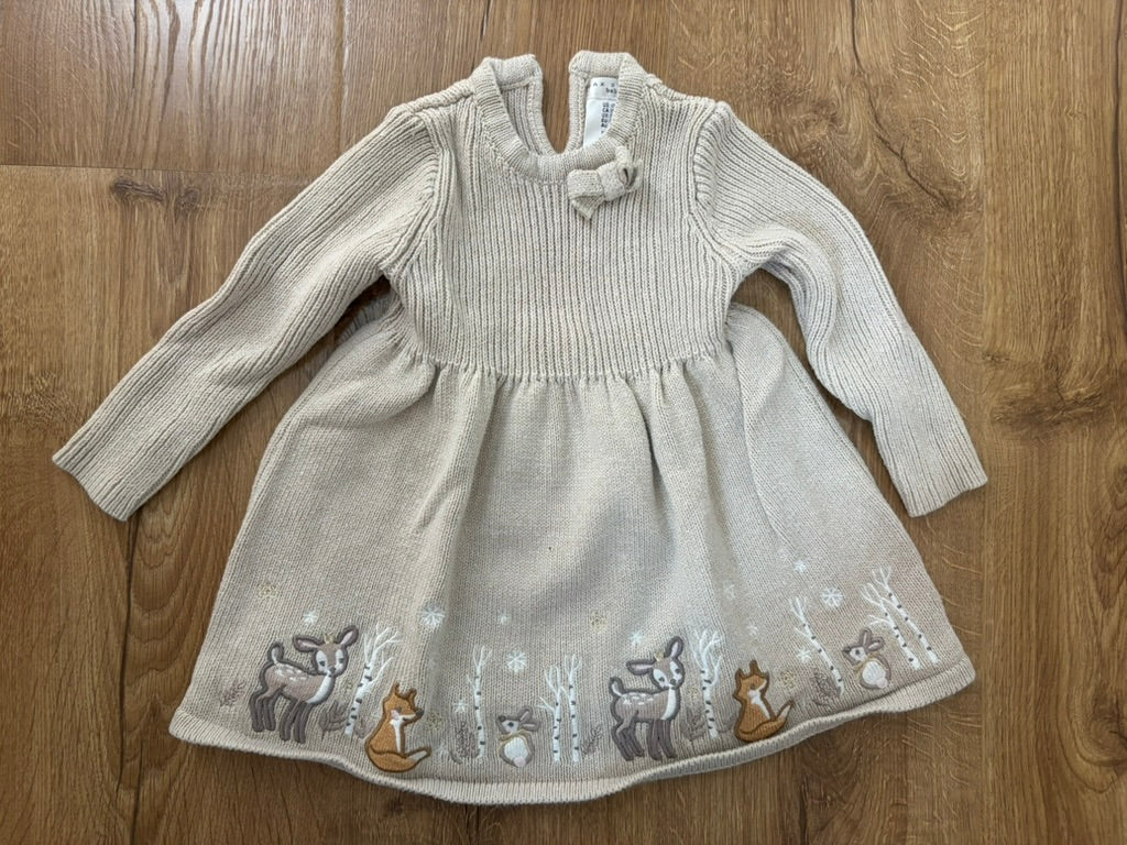 #6 - Max Studio Baby Girls Sweater Dress with Embroidered Animals - 12 months