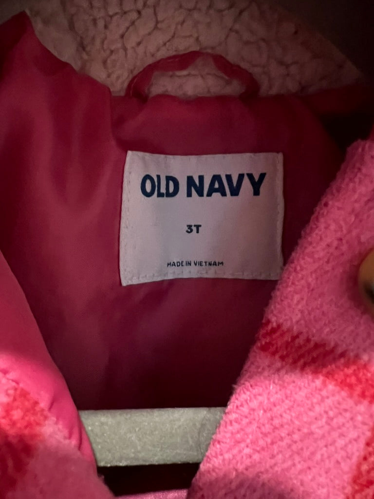 Seller #76 - Old Navy Plaid Button-Front Critter Hooded Coat Toddler - Size 3T - Pink Plaid