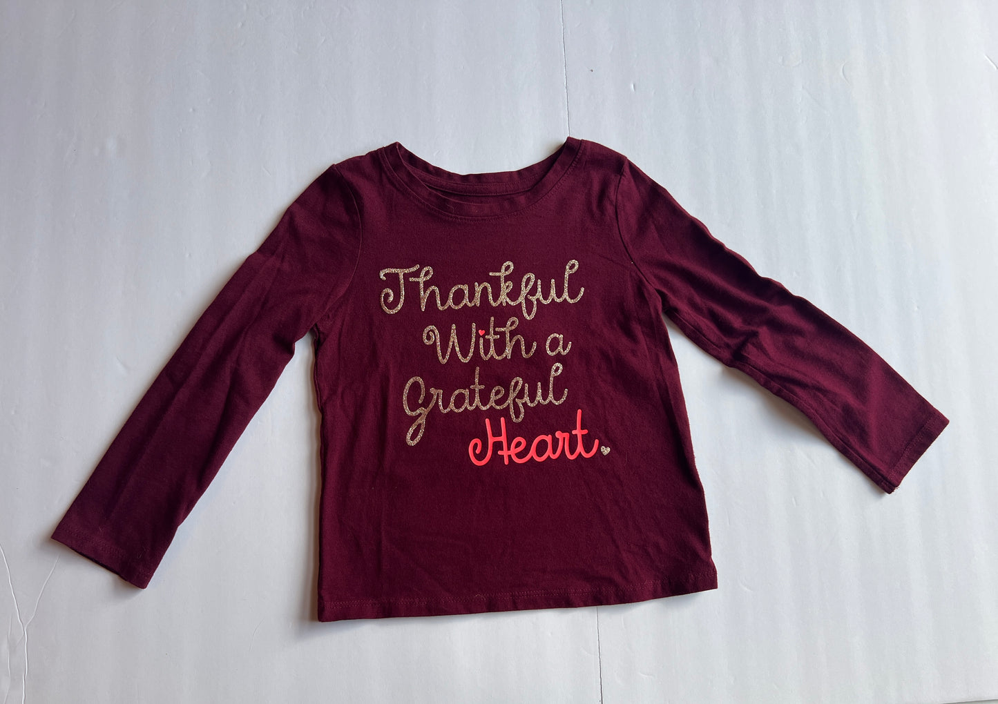 #77B Girls 4T Cat & Jack Thanksgiving shirt Thankful with a Grateful heart EUC