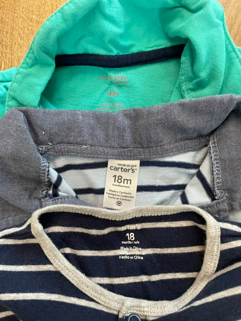 #6 - 3 Carters Boys Summer Boy Shorts Onesies, 18 months