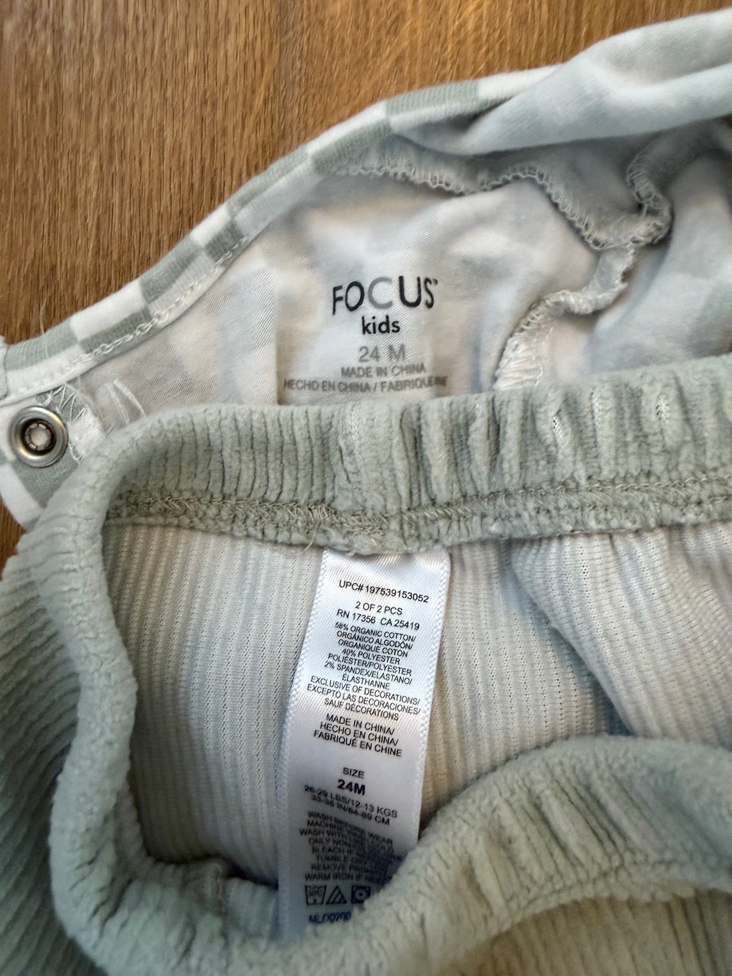 #6 - Focus Kids Girls Green Plaid and Corduroy Outfit - 24 months