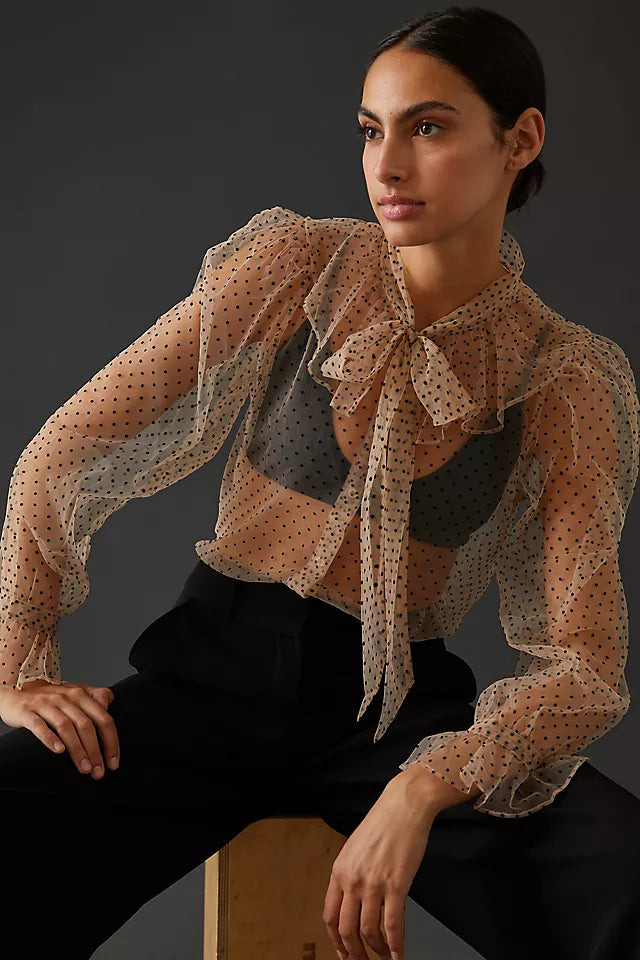 #82 Anthropologie Dolan Left Coast Sheer Tie Front Blouse Women Size S