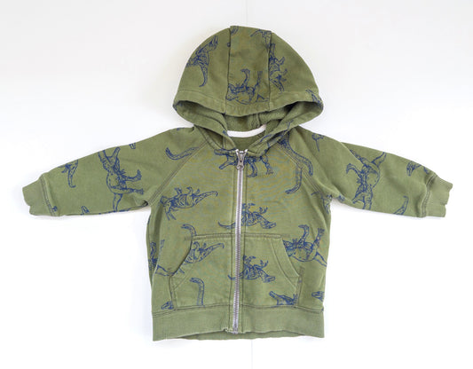 #153 Carters Green Dinosaur Zip Up Hoodie Size 18 months