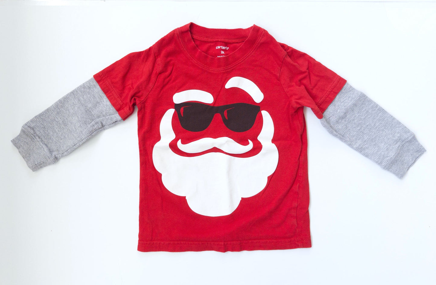 #153 Carters Long Sleeve Red Santa Shirt Toddler Size 2T
