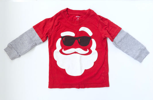 #153 Carters Long Sleeve Red Santa Shirt Toddler Size 2T