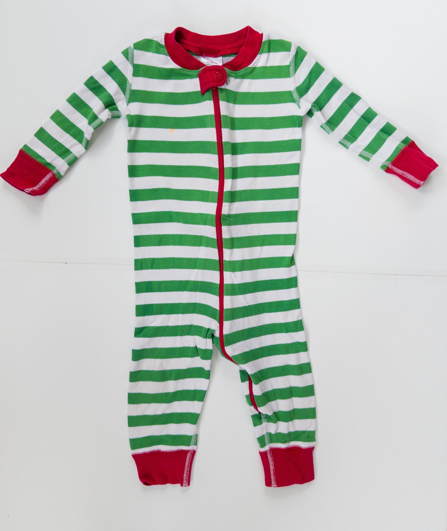 #153 Hanna Andersson Green Stripe Christmas Onesie Pajamas Toddler Size 18-24 months