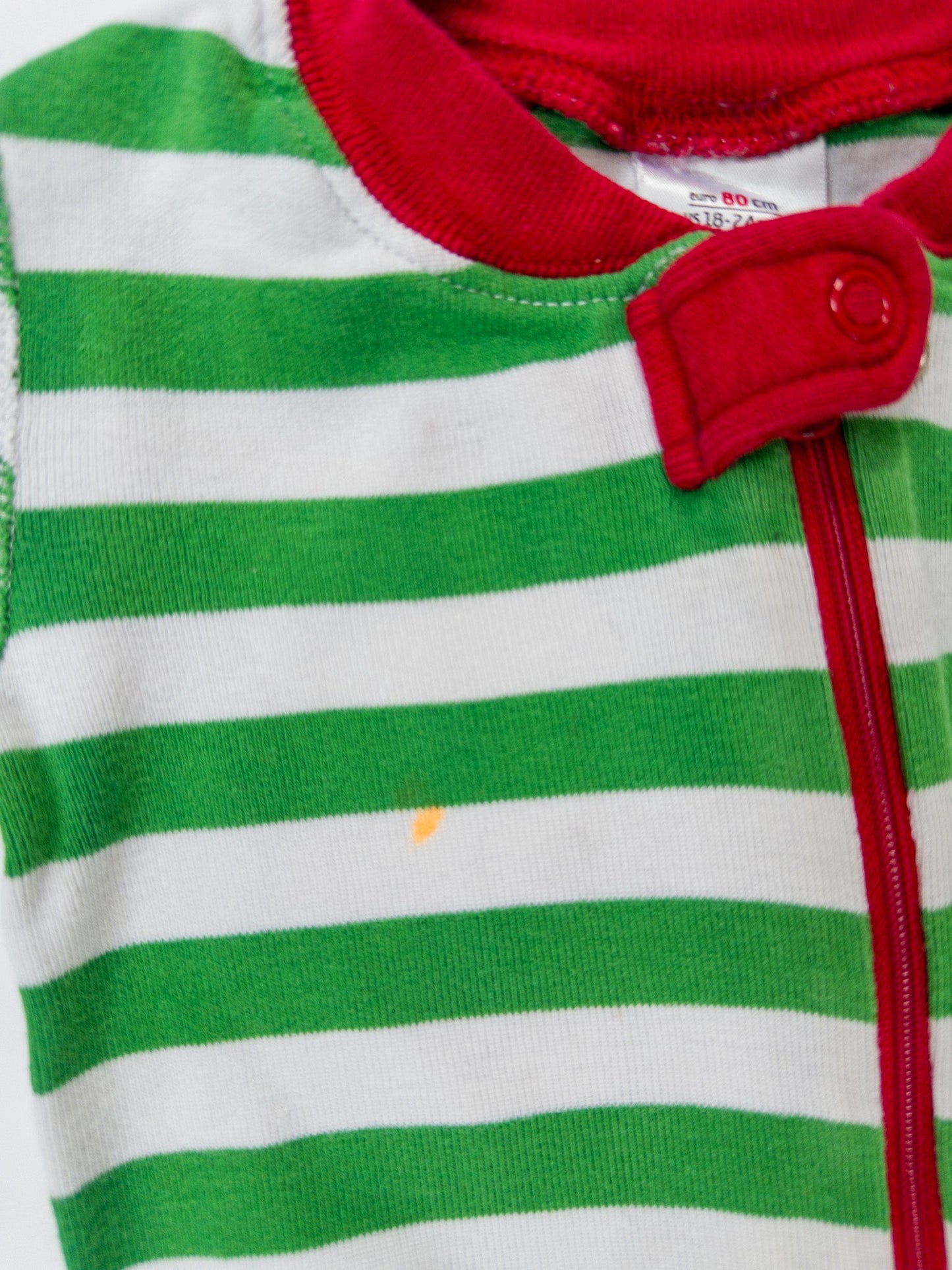 #153 Hanna Andersson Green Stripe Christmas Onesie Pajamas Toddler Size 18-24 months