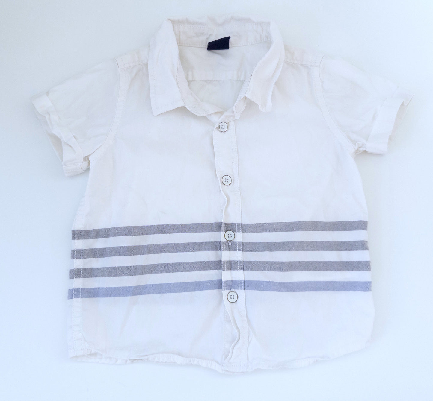 #88 Baby Gap White w/ Grey & Blue Stripes Button-up Size 18-24 months
