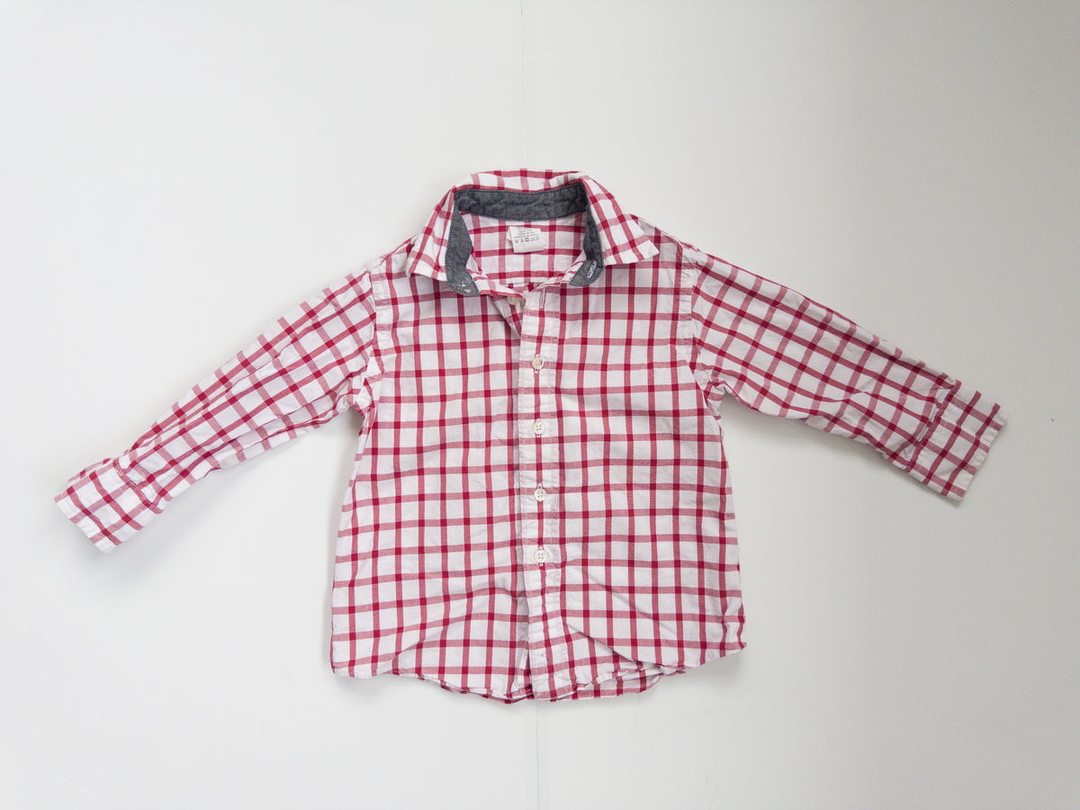#38 Crewcuts Red Plaid Button-Up Shirt Toddler Size 2T