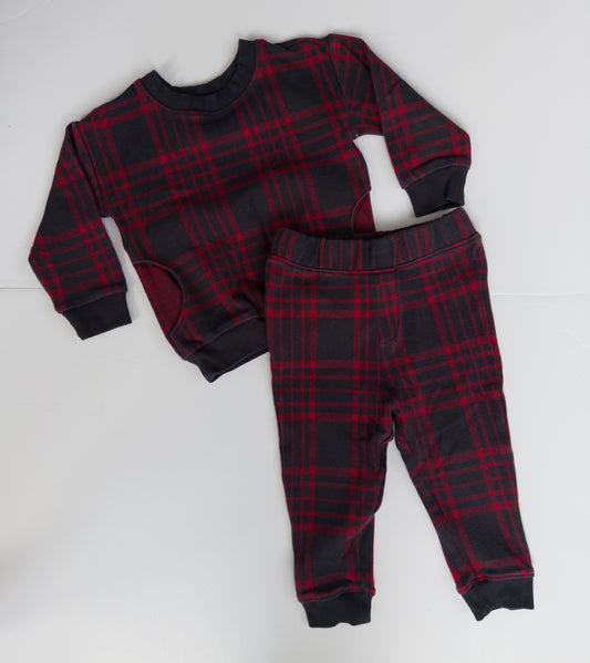 #38 Hanna Andersson Red/Black Plaid Outfit Toddler Size 2T (85cm) - like new