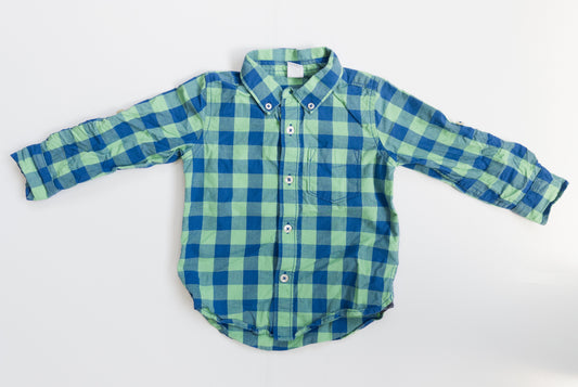 #38 BabyGap Green/Blue Plaid Button Up Shirt Toddler Boy Size 2T
