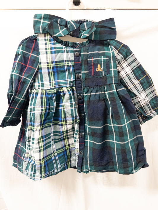 #151 6-12 month girls baby gap dress blue/green with matching headband