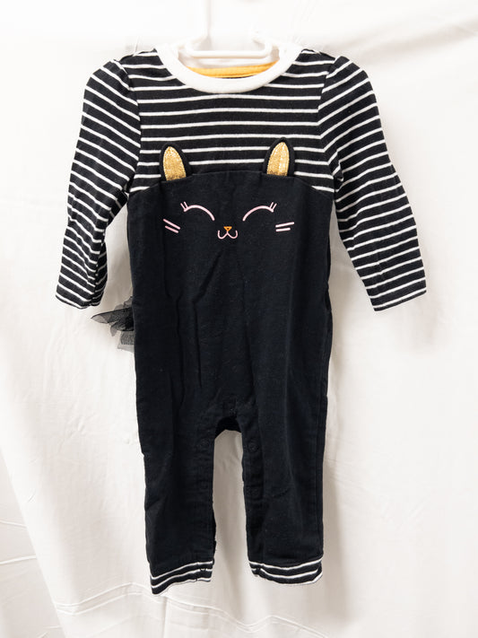 #151 6-9 month girls cat and jack black cat long romper with ruffle butt
