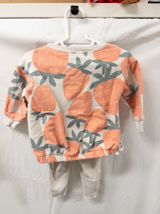 #151 girls 9month old carters sweat suit with strawberry sweatshirt. EUC