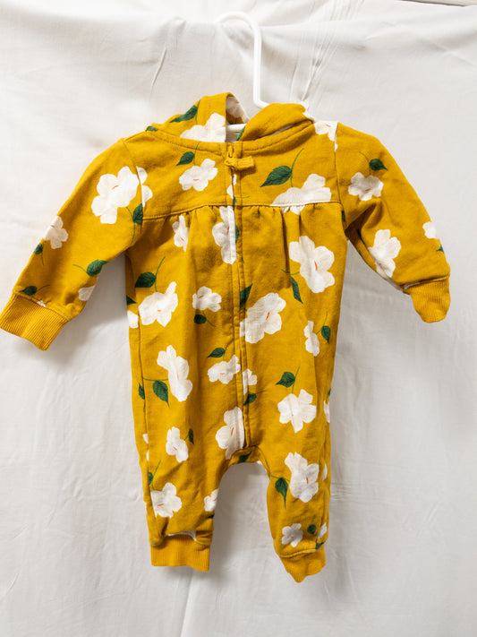 #151 carters 3 month girls baby zip up romper with hood and yellow flowers