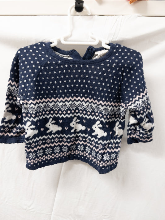 #151 girls H&M 4-6 month blue and white sweater with bunnies. EUC