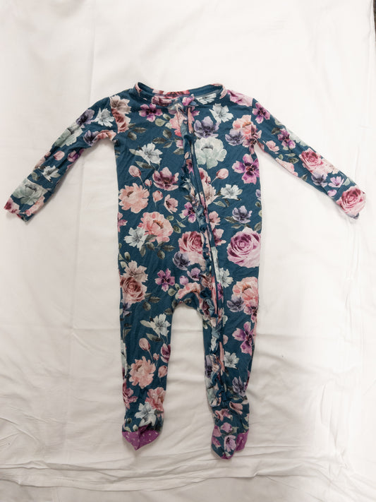 #151 girls posh peanut blue floral ruffle pajamas 9 month