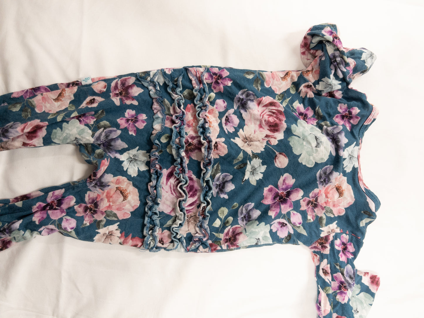 #151 girls posh peanut blue floral ruffle pajamas 9 month