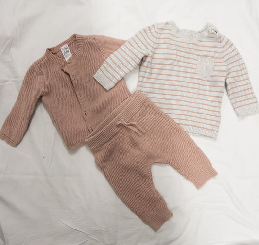 #151 3-6 month girls simple joy sweaters and sweater pants. EUC