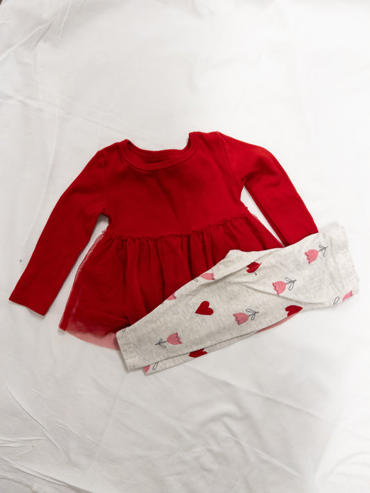 #151 girls carters heart pants and red tutu shirt set. 9 months EUC