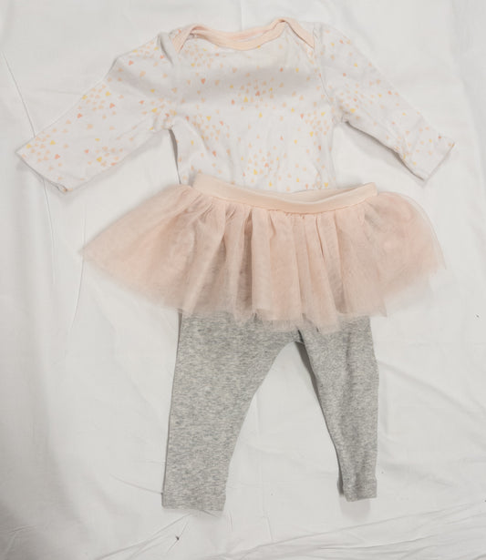 #151 girls cloud island 3-6 month pink heart onesie with tutu pants