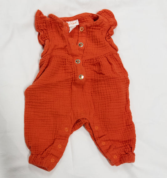 #151 girls cat and jack newborn long romper orange.