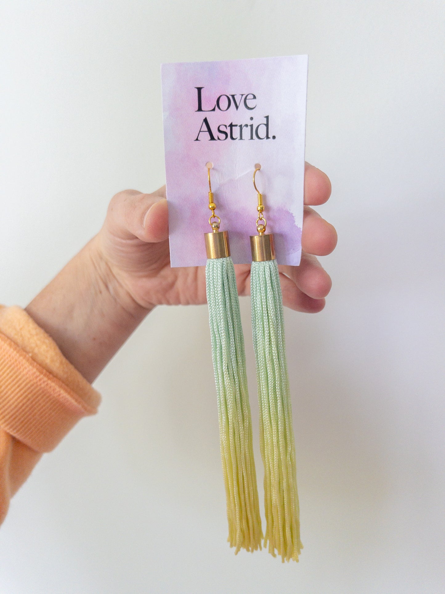 Love Astrid Ombre Pastel Mint/Yellow Tassel Earrings - NEW